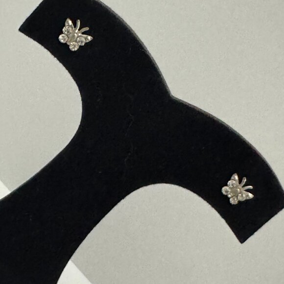 8.52mm Clear Butterfly Cz And Sterling Post Earrings - Picture 6 of 15